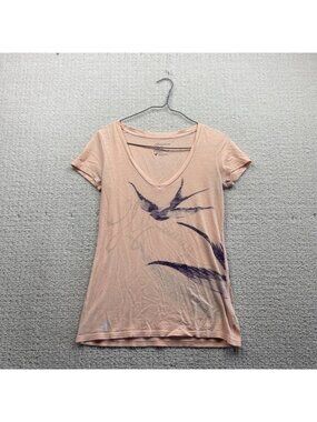 Y2K American Eagle Pink Swallows Graphic T-Shirt V-Neck Wom Sz S Bodycon 2000